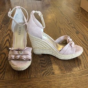 Guess Blush Pink Platform Wedges With Frill Front